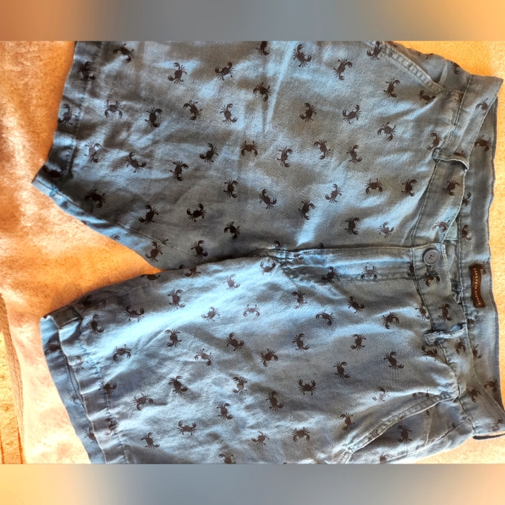 Saks Fifth Avenue All-Linen Size-Medium  Crab-Motif Cancer Blue Summer  Shorts